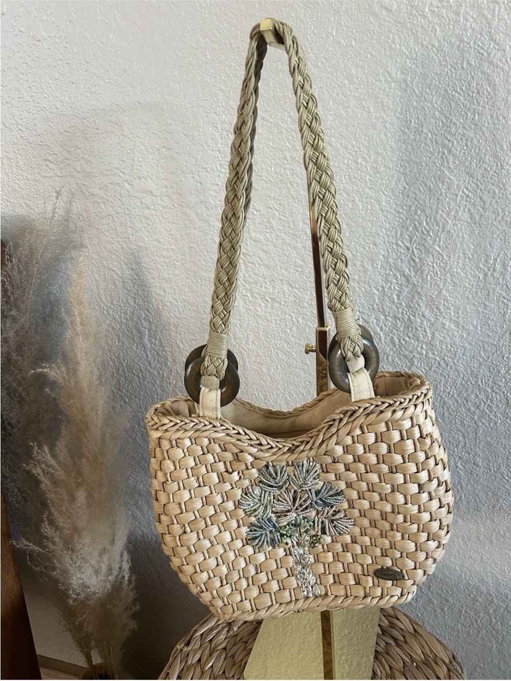 Vintage Cappelli Straworld Straw Palm Tree Tote AS IS LINING-REPAIR NEEDED
